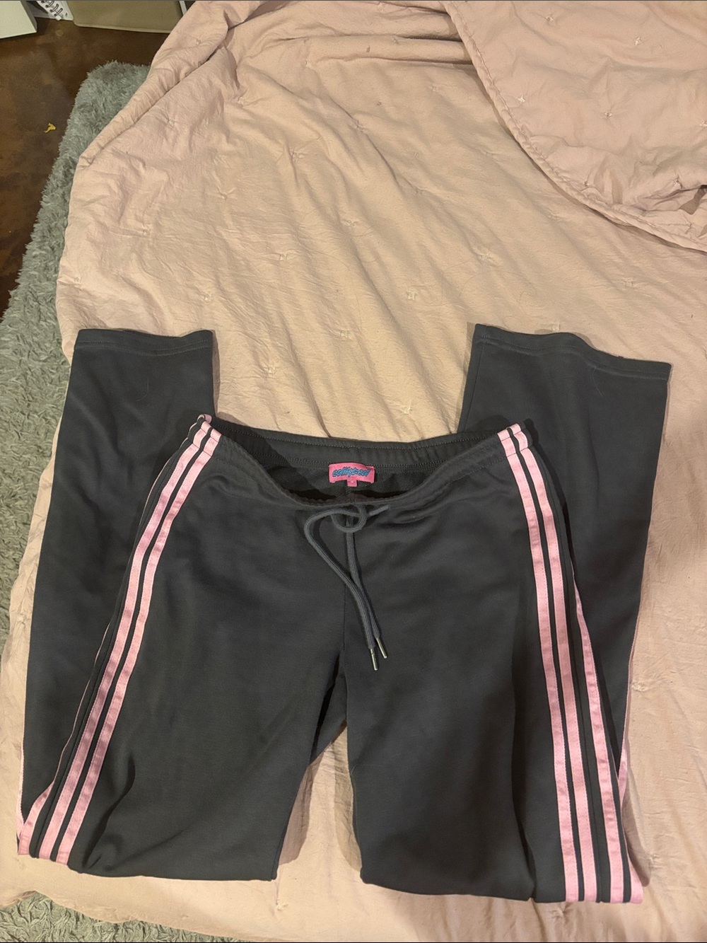 Edikted Black Joggers with Pink Side Stripes